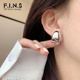 F.I.N.S Exaggerate S925 Sterling Silver Large Glossy Stud Earrings INS Texture Geometric Minimalist Fine Jewellery Prevent Allergy 240428