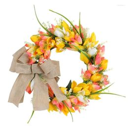 Decorative Flowers Large Porch Pendant Artificial Flower Big Bowknot Wreath Holiday Party Ornaments Home Door Sign
