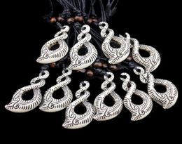 Whole lot 12pcs Tribal style Maori Hook Double Pendant Charms Adjustable Necklace Amulet Gifts for men women MN17412958192