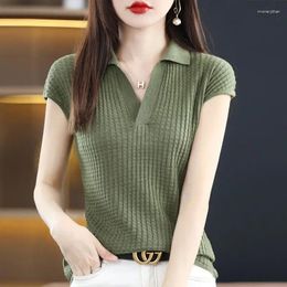 Women's Polos T Shirt Youth Top Petite Knitted Wholesale Ladies Polo Neck Tee Shirts Korean Pullover Luxury High Quality Flower Black Z116