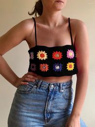 Women's Tanks Women Flower Crochet Knit Tank Top Colourful Spaghetti Straps Backless Summer Camisole Clubwear