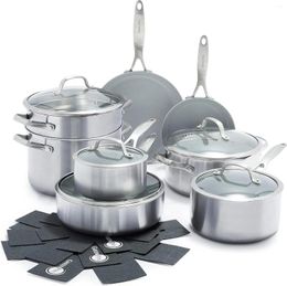 Cookware Sets Venice Pro Tri-Ply Stainless Steel Healthy Ceramic Nonstick 13 Piece Pots And Pans Set PFAS-Free Multi Clad