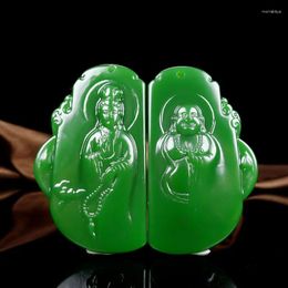 Pendant Necklaces Hetian Jade Green Avalokitesvara Maitreya Buddha Couple