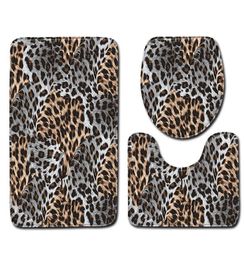 Fashion Leopard Pattern 3pcs Bath Mats Bathroom Toilet Rug Carpet Flannel Nonslip Bathroom Decor Faux Animal Fur Bath Mat Sets 219897056