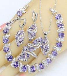 Dubai Jewellery Sets for Women Wedding Purple Amethyst Necklace Pendant Earrings Ring Bracelet Gift Box 2207253241570