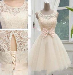 New Arrival Short Champagne Lace 2019 A line Wedding Dresses Jewel sleeveless Illusion Sweetheart Laceup Tulle Tiered Skirts wedd4773273