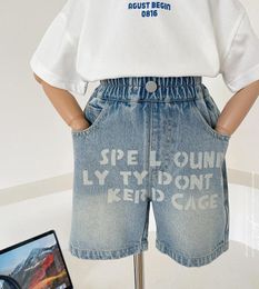Trousers Childrens Denim Shorts 2024 Summer Korean Edition Light Color For Boys Personalized Letter Pants