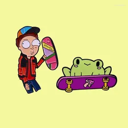 Brooches Hi-Q Wholesale Creative Badge Kawaii Skateboard Frog Enamel Pin Brooch Skate Science Fiction Film And Anime Mashup