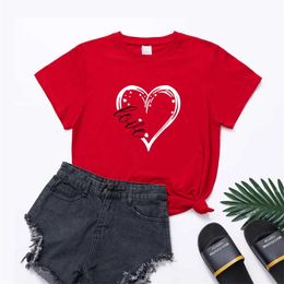 Women's Blouses Shirts Womens top Valentines Day fashion casual and comfortable printed O-neck short sleeved topL2405