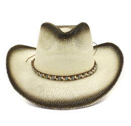 Black Spray Painted Western Cowboy Straw Hat Summer Men Women Outdoor Travel Wide Brim Sunscreen Shade Cap Beach Cap1029455