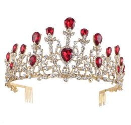 Classic Vintage Gold Plated Ruby Royal blue Rhinestone Princess Women Weddig Party Hair Tiaras Crown68786887956598