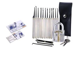 Transparent Professional Cutaway 7 pins Padlock Stainless Steel 12pcsset Lock Pick Set 5pcs Credit Card Lock Pick set Locksmi2211221