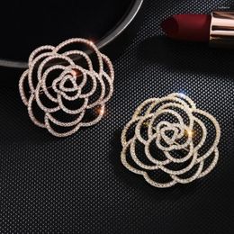 Brooches Elegant Fashion Design Camellia Brooch For Women Crystal Zircon Rose Flower Banquet Corsage Suit Dress Accessories Lapel Pin