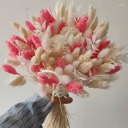 Decorative Flowers Natural Dried Pampas Grass Bridal Wedding Flower Bouquet Artificial Rose Hand Holding Centrepieces Decor