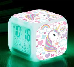 Cartoon Unicorn Alarm Clock Led Digital Alarm Clocks Child Kids Student Desk Clock 7 Color Changing Night Light Thermometer Gift9709897