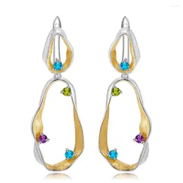 Dangle Earrings 925 Sterling Silver Twist Drop Natural Topaz Peridot Gemstone For Women Jewelry