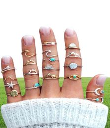 19 PcsSet Ring Boho Compass Arrow Starfish Wave Moon Eyes Gem Opening Midi Rings for Women Charm Rings Set Jewelry Gift5373869
