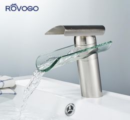 ROVOGO Bathroom Basin Faucet Chrome and Nickel Finished Mixer Cold and Water Sink Tap Single Handle Waterfall Aerator Faucet5557343