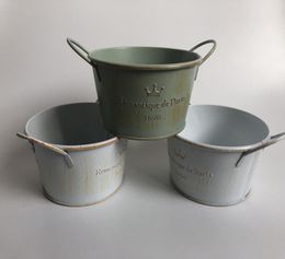 10Pcslot D12XH6 Vintage Nostalgia Tin Planter Galvanized Buckets Wedding Succulents Pot Romancique de Paris Since 1898 T2005294971701