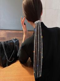 Shine Full Rhinestone Hair Clips for Women Bijoux Long Tassel Crystal Hairpins Accessories Wedding Banquet Jewelry5045450