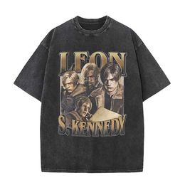 Men's T-Shirts Limited Leon S Kennedy Graphic Tee Shirt 90s Resident Evil 4 Vintage Wash T-shirt Y2k Mens Gothic Clothing Extra Large T-shirtL2403