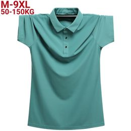 Plus Size 9xl 8xl Men Polos Summer High Quality Mens Short-sleeved Ice Silk Solid Color Business Casual Polo Shirt 240425