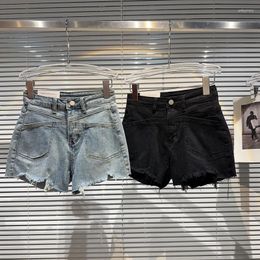 Women's Jeans Fashion Streetwear Hem Irregular Burrs Denim Shorts Women High Waist Trend Black Blue Short 2024 Summer