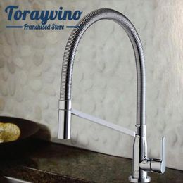 Kitchen Faucets Torayvino Swivel 360 Sink Faucet Brass Polished Chrome Solid Pull Out Down & Cold Mixer Taps