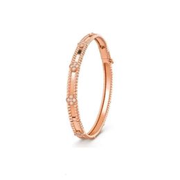 Designer Jewelry Vanclef Bracelet Bangle High Edition Clover Kaleidoscope Narrow Edition Bracelet Plated With Rose Gold Mosan Diamond Inlaid Versatile Bracelet