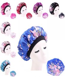 Flower Elasticity Fitted Hats Head Wrap Hair Bonnets Circular Satin Silk Bath Sleep Hat Broad Brim Shower Room Accessories Lady 4 1054167