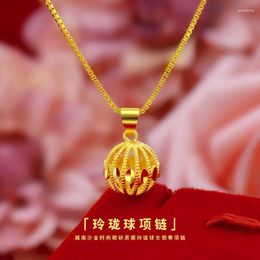 Pendants Simple Fashion 18K Gold Necklace Women's Wedding Jewellery Charms Hollow Ball Pendant With Chain For Girlfriend Birthday Gifts