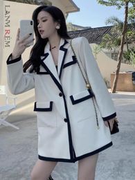 Women's Suits LANMREM Designer Niche Blazer For Women White Black Color Block Single Breasted Office Lady Fashion Coat 2024 2DA5265