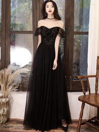 Casual Dresses Black Wipe Chest Dress Women's Clothing Solid Colour Splicing Sequins Elegant Long A-line Skirt Fashion Evening Gown M393