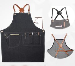 Aprons Denim Leather Simple Uniform Unisex Adult Jeans Aprons for Woman Men Male Lady Kitchen Barber Cooking Pinafores7047037