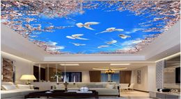 3d wallpaper custom po Cherry blossom blue sky white cloud ceiling mural living room Home decor 3d wall murals wallpaper for wa4007425