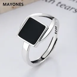 Cluster Rings S925 Sterling Silver Style Drop Glue Square Irregular Ring Set Design Open For Men And Women's Food Jewellery