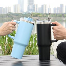 40oz Stainless Steel Tumbler with Handle and Straw Vacuum Sealed Insulated Travel Mug6226275
