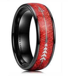 Fashion 8mm Tungsten Carbide Ring Inlay Red Blue Meteorite Arrow Pattern Mens Wedding Band Dome Edge2358036