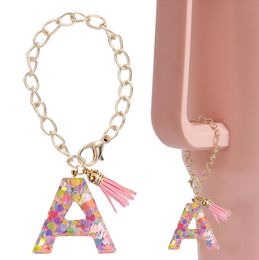 Fashion 26 Letters Bag Charm Resin Cute Girls Car Keychains Pendant Decorative Tassel Charms for Handbag