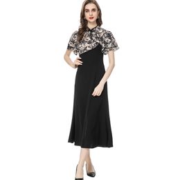 Women's Runway Dresses Stand Collar Short Sleeves Printed Patchwork High Street Fashion Casual Mid Vestidos
