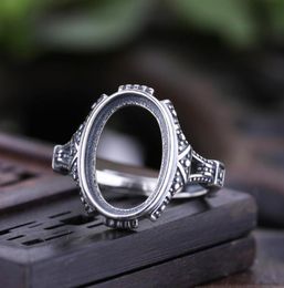 Antique 925 Sterling Silver Engagement Wedding Vintage Ring 10x15mm Oval Cabochon Semi Mount Ring Setting DIY Stone7325440