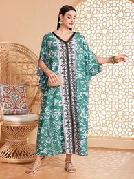 Ethnic Clothing Dress Floral Print Party Muslim Women Abaya Prayer Caftan Batwing Sleeve Robe Kaftan Summer Oversized