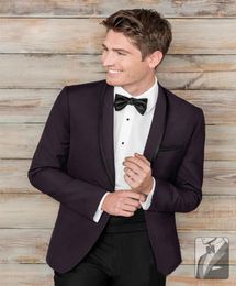 Dark Purple Tuxedos Slim Fit Mens Wedding Suits One Button Groom Wear Two Pieces Cheap Formal SuitJacketPantsBow Tie1477336