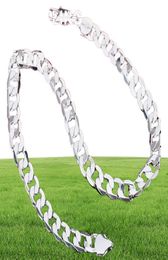 BAYTTLING 925 Silver 18 20 22 24 26 28 30 inches 12MM Flat Full Sideways Cuba Chain Necklace For Women Men Fashion Jewelry Gifts255024124