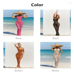 Work Dresses Ladies Beach Sexy Summer 3-piece Set Solid Colour Knitted Net Backless Bandage Dress & Bikini Suit