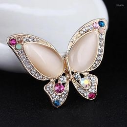 Brooches Colourful Rhinestone Opal Butterfly Brooch For Women Suit Crystal Jewellery Cute Insect Pins Scarf Buckle Fixed Clothes Accessories
