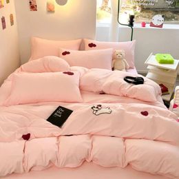 Bedding Sets Girls Cherry Set Soft Washed Cotton Bed Sheet Quilt Cover Pillowcase Linens