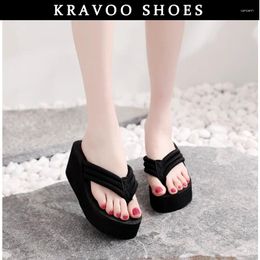 Slippers KRAVOO Platform Women Shoes Wedges Flip Flops Female High Heels Sandals Black Slipper Beach Slides Summer 2024