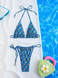 Women's Swimwear Sexy Floral Print Strings Bikini 2024 Women Swimsuit Female Thong Bikinis Set Brazilian Beach Bathing Suit Biquini Pool