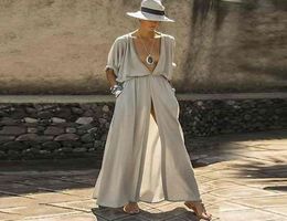 TEELYNN sexy deep v neck Split bikini cover up women maxi dresses boho beach loose summer vestidos casual long robe plus size 21042306982